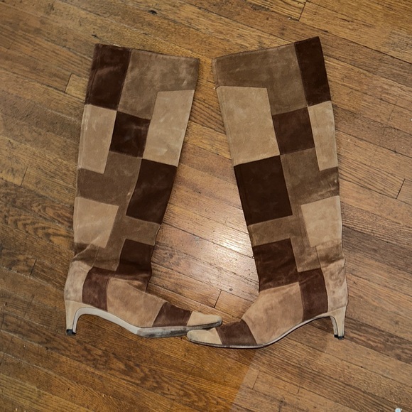 STAUD Wally Patchwork Heeled Boots in Tan and Brown Penny Lane - Picture 6 of 9